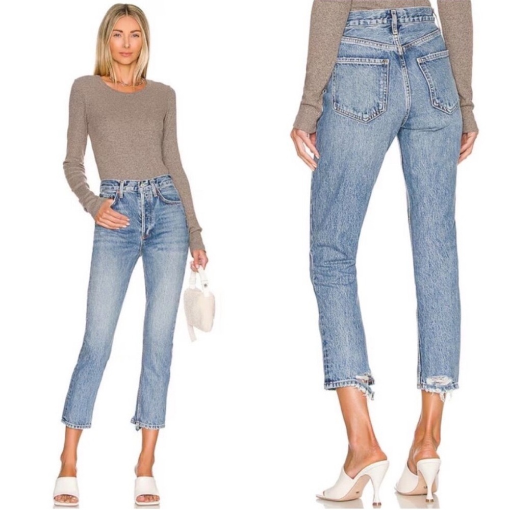 AGOLDE Riley‎ High Rise Straight Distressed Crop Jeans Emulsion 27